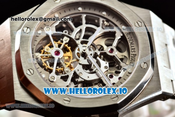 Audemars Piguet Royal Oak Skeleton Tourbillon Swiss Tourbillon Manual Winding Steel Case Skeleton Dial With Dots Markers Steel Bracelet - Click Image to Close